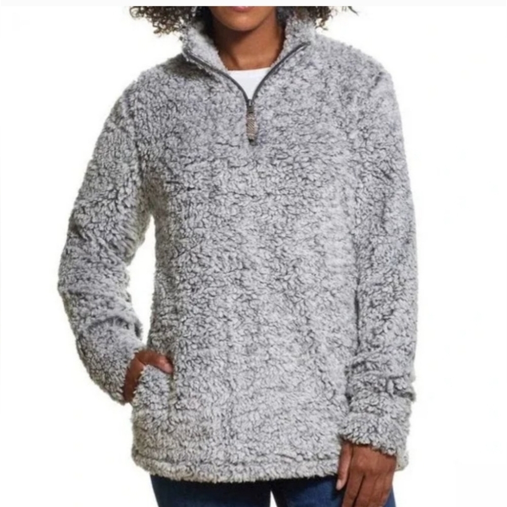 WEATHERPROOF Fleece Pullover with 1/4 Zip Neckline Cotton Gray Size M